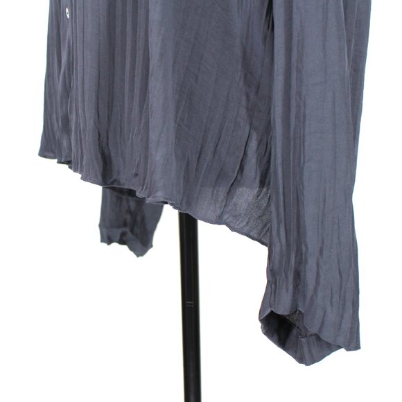 Vince Crushed Satin V-Neck Button Up Deep Azul Blue Long Sleeve Blouse Top Large - Picture 4 of 7